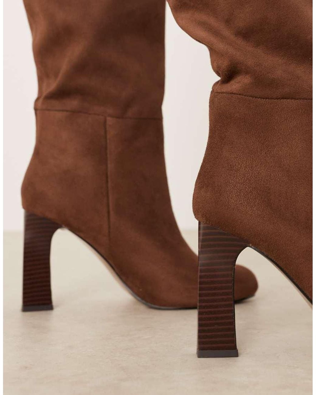 ASOS Brown Curve Carly Block Heel Pull On Knee Boots