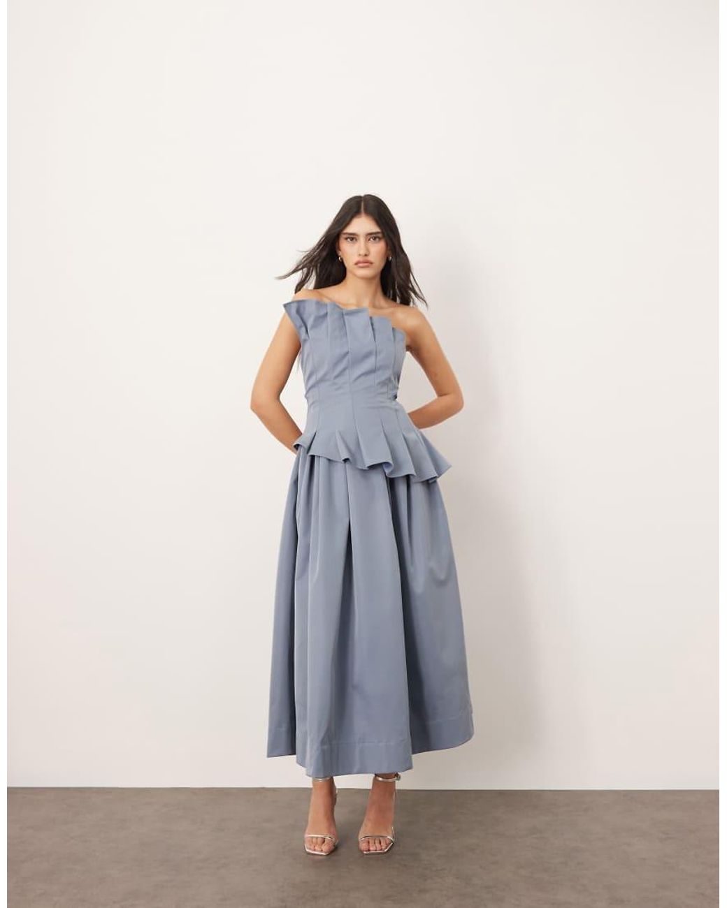 ARRANGE Blue Structured Pleat Corset Midi Dress