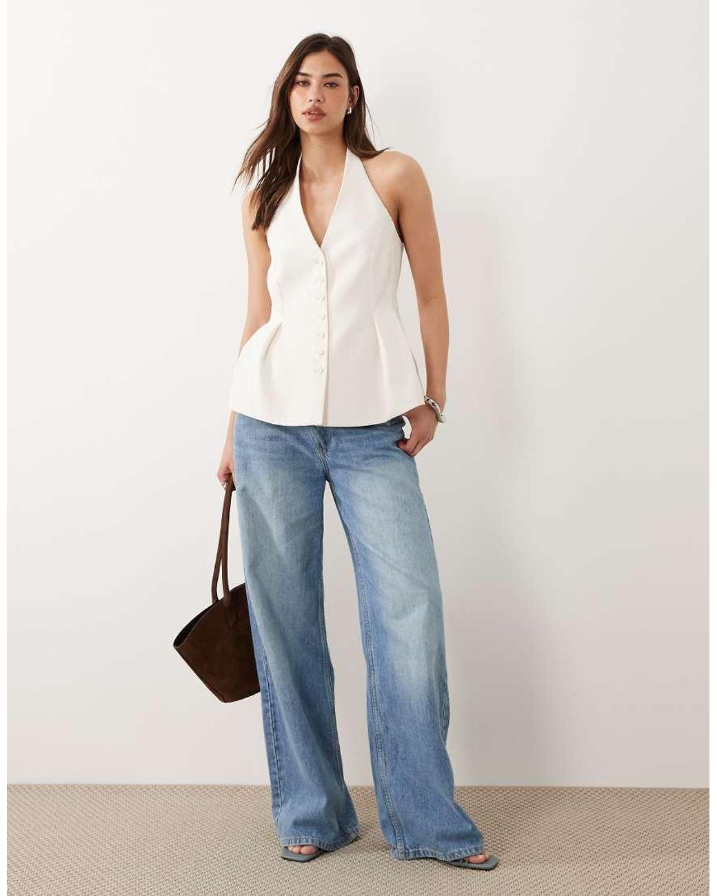 Mango Blue Iguana Tailored Halterneck Top