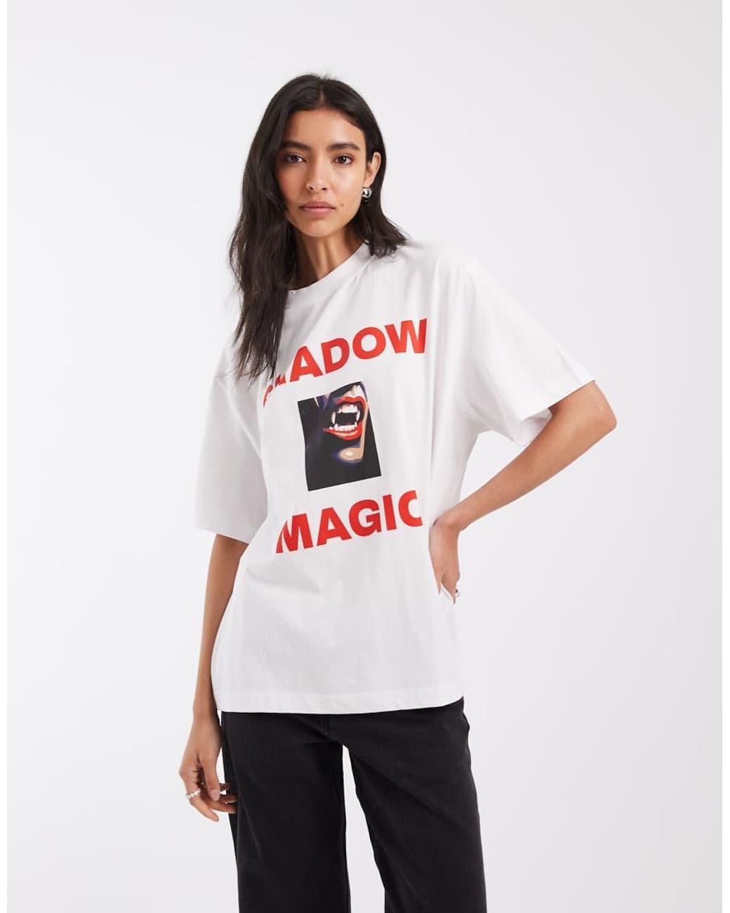 ASOS White Oversized T-shirt With Shadow Magic Vampire Graphic