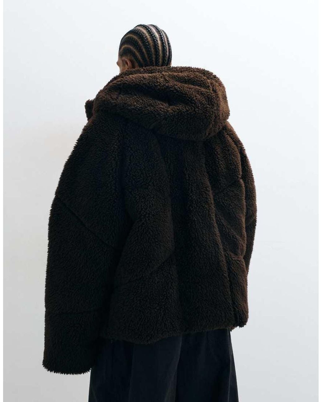ASOS Black Oversized Faux Fur Hooded Jacket for men