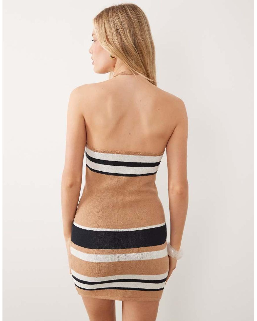 ASOS Natural Knitted Halter Mini Dress