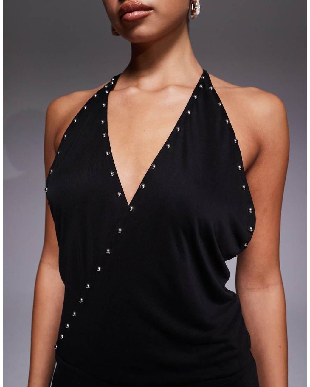 Edikted Black Studded Drop Waist Backless Mini Dress