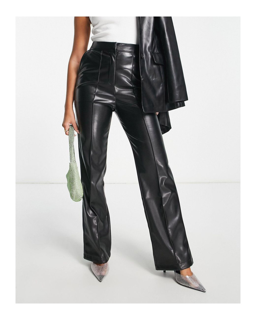 ASOS Hourglass Leather Look Straight Trouser in Black | Lyst