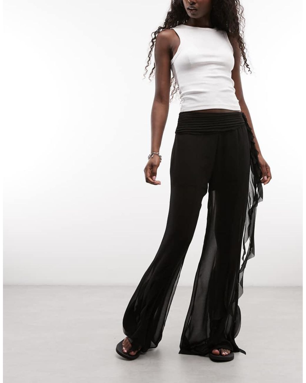 AllSaints White Minna Ruffle Mesh Trousers