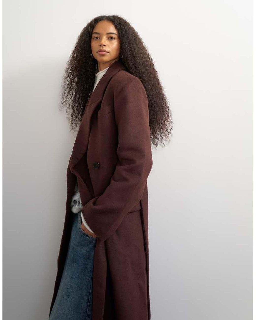 TOPSHOP Brown Belted Longline Formal Coat