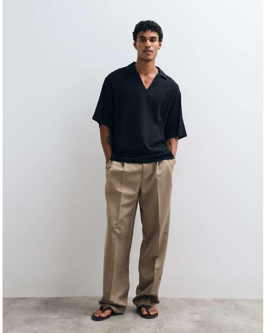 ASOS Black Oversized Overhead Broderie Shirt for men