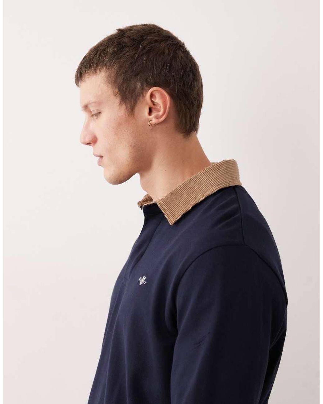 Gant Blue Cord Collar Long Sleeve Polo Shirt for men