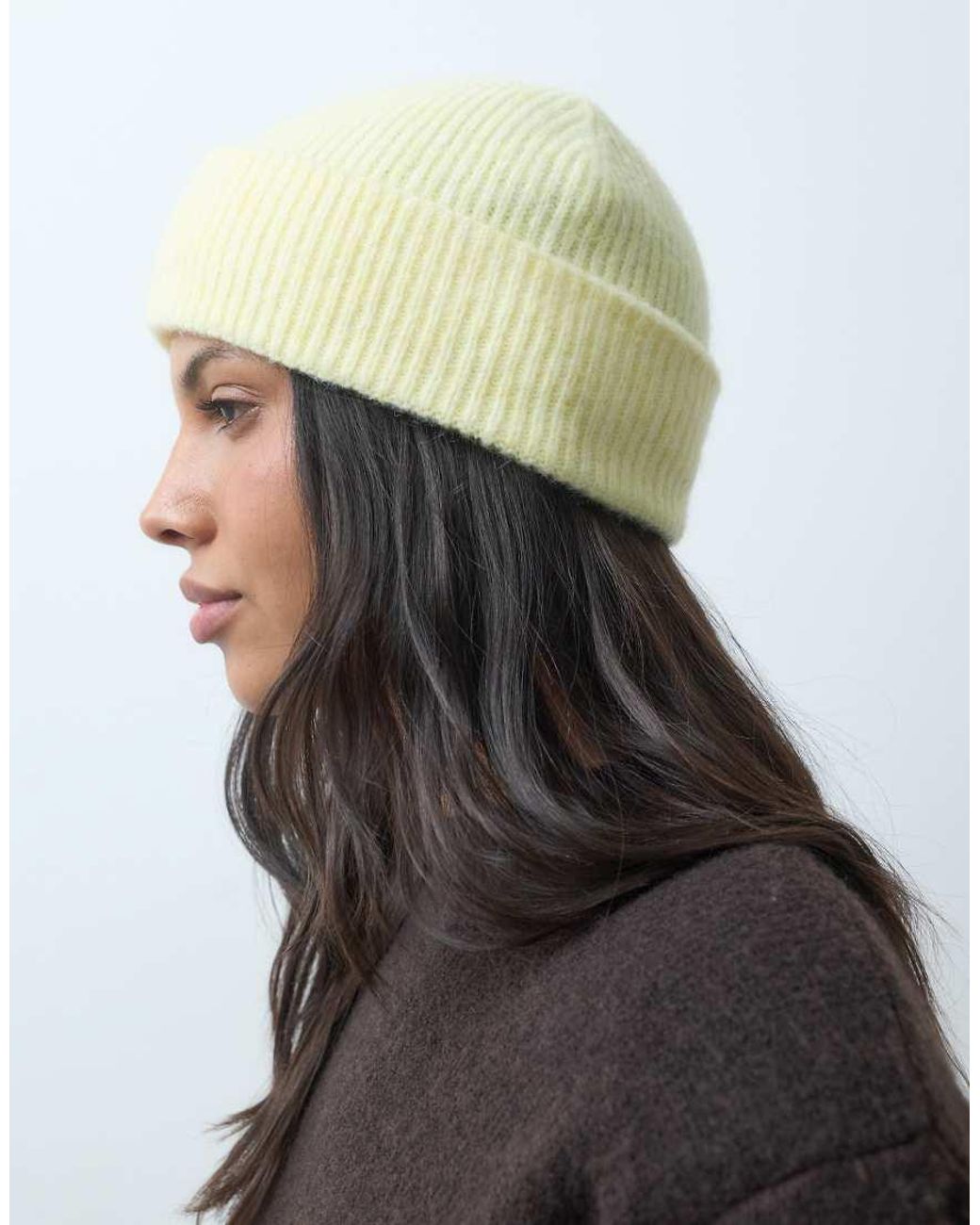Pieces Black Fluffy Rib Knitted Beanie