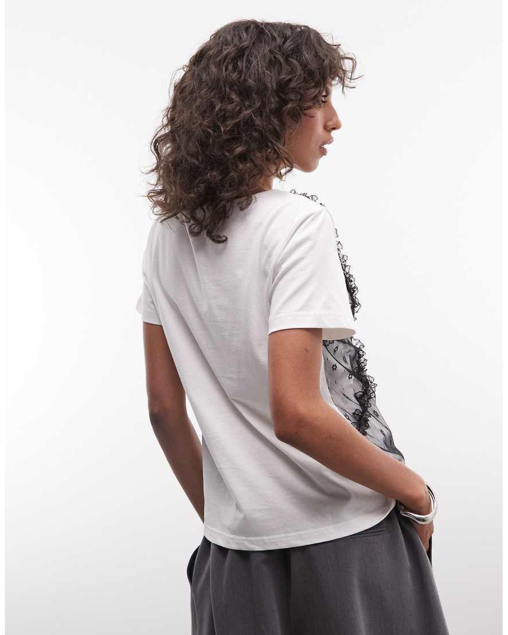 Noisy May Gray Layered T-shirt With Lace Detail