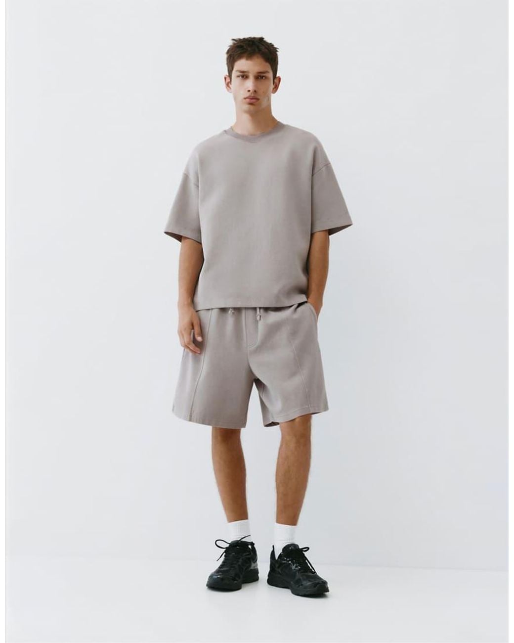 Pull&Bear Gray Interlock Short Sleeve Heavweight T-shirt for men