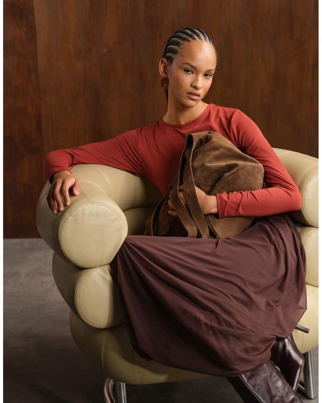 ASOS Brown Maxi Bubble Hem Skirt