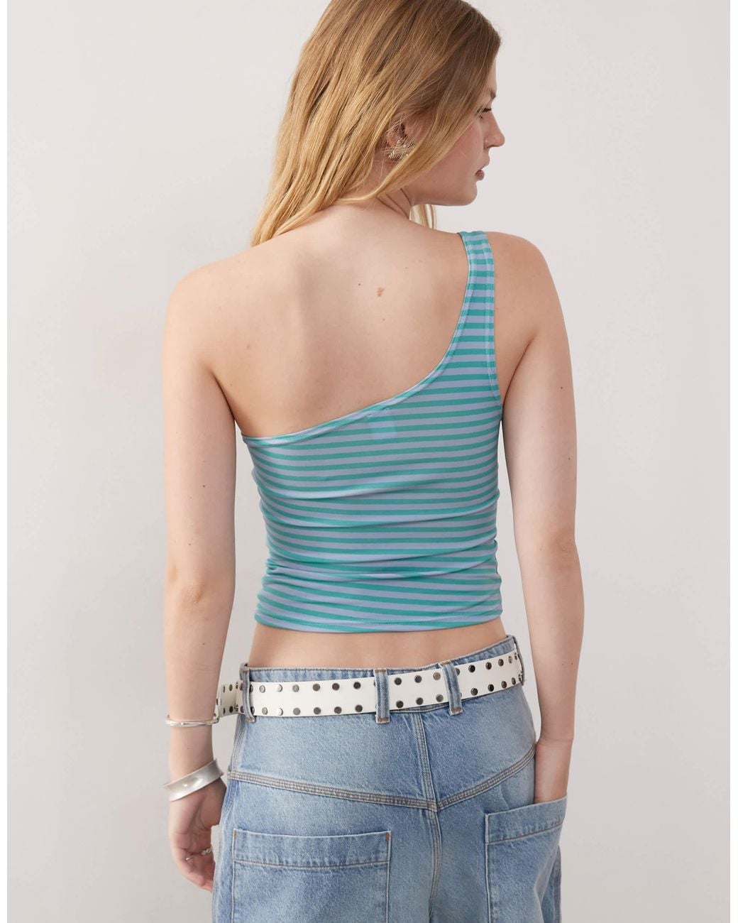 Collusion Blue One Shoulder Stripe Top
