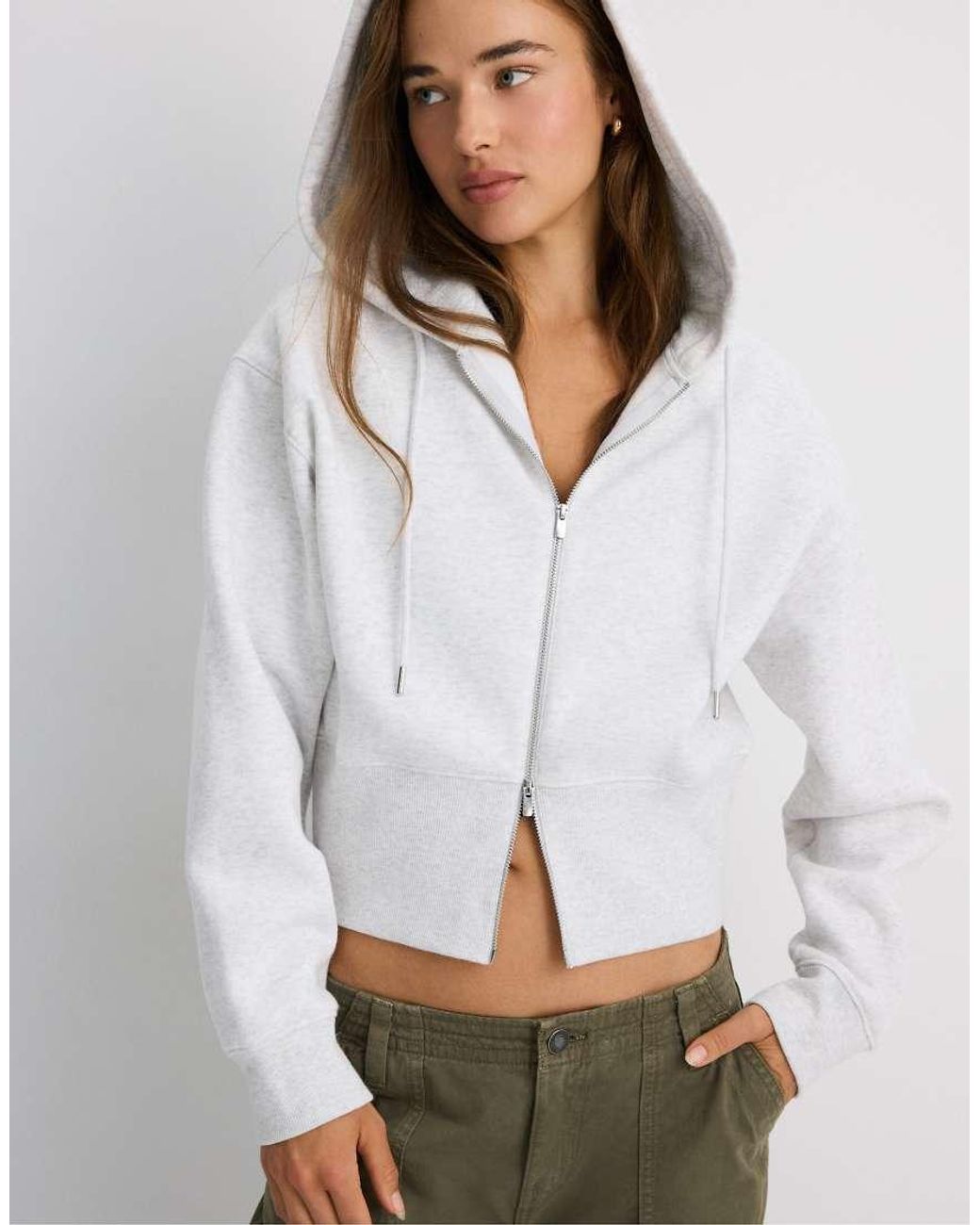 Stradivarius Green Zip-up Hooded Sweatshirt