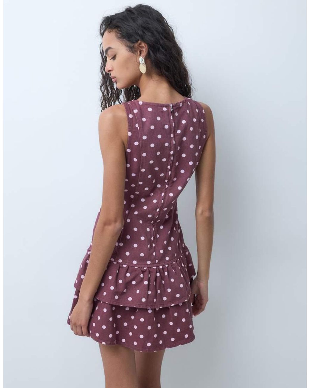 Miss Selfridge Purple Denim Frill Hem Shift Dress