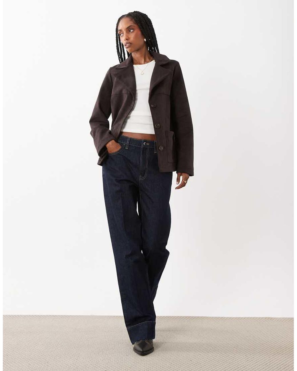 Threadbare Black Faux Suede Mid Length Button Down Jacket
