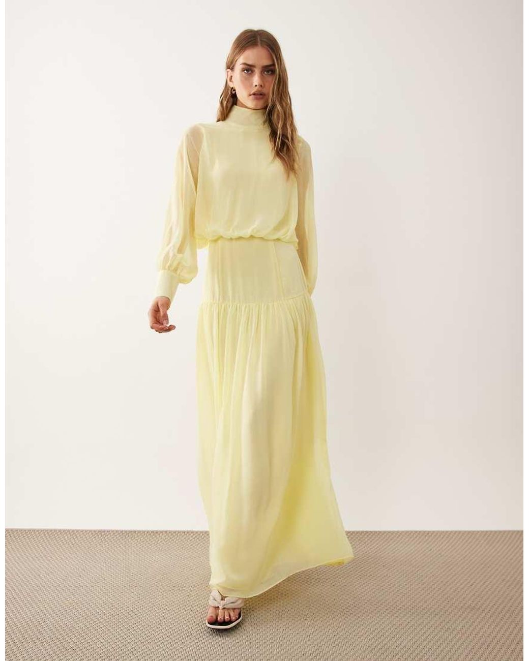 ASOS Yellow High Neck Deep Cuff Maxi Dress