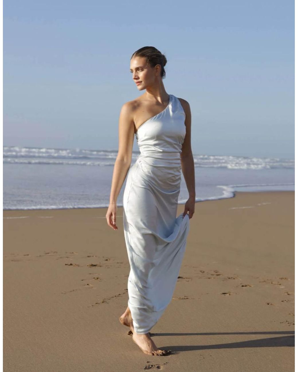 Six Stories White One Shoulder Satin Ruched Bridesmaid Dress