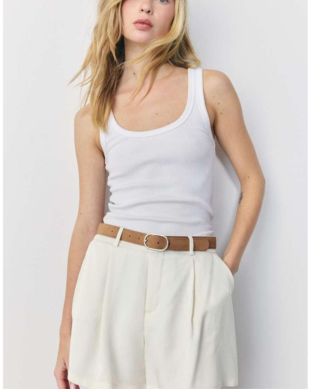 Stradivarius Gray Flowing Belted Shorts