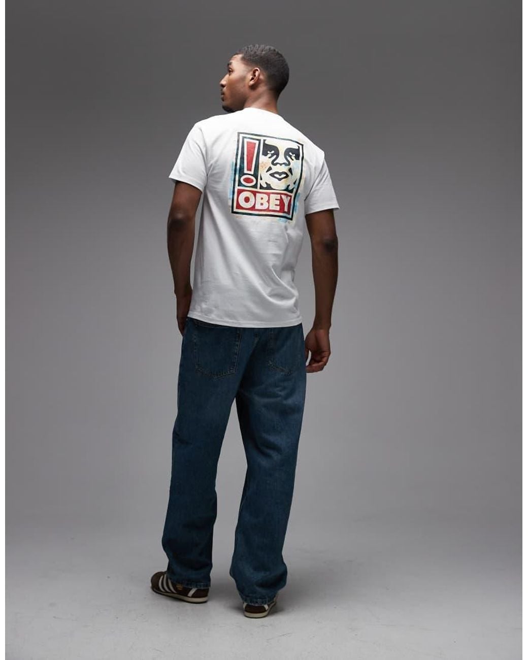 Obey Gray Exlamation T-shirt With Back Print for men