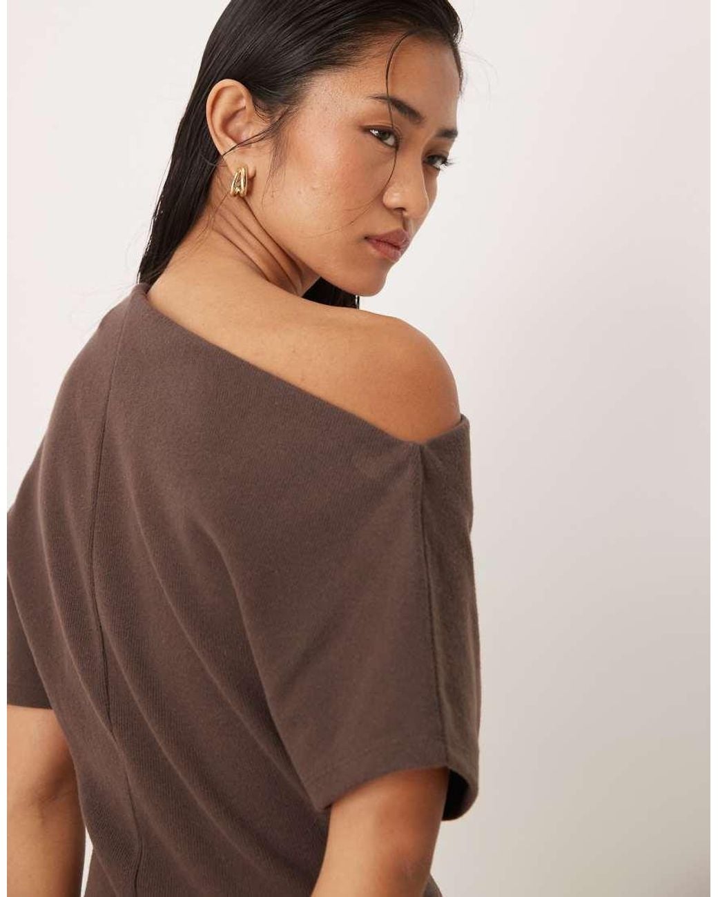 Gina Tricot Brown Soft Asymmetric Top