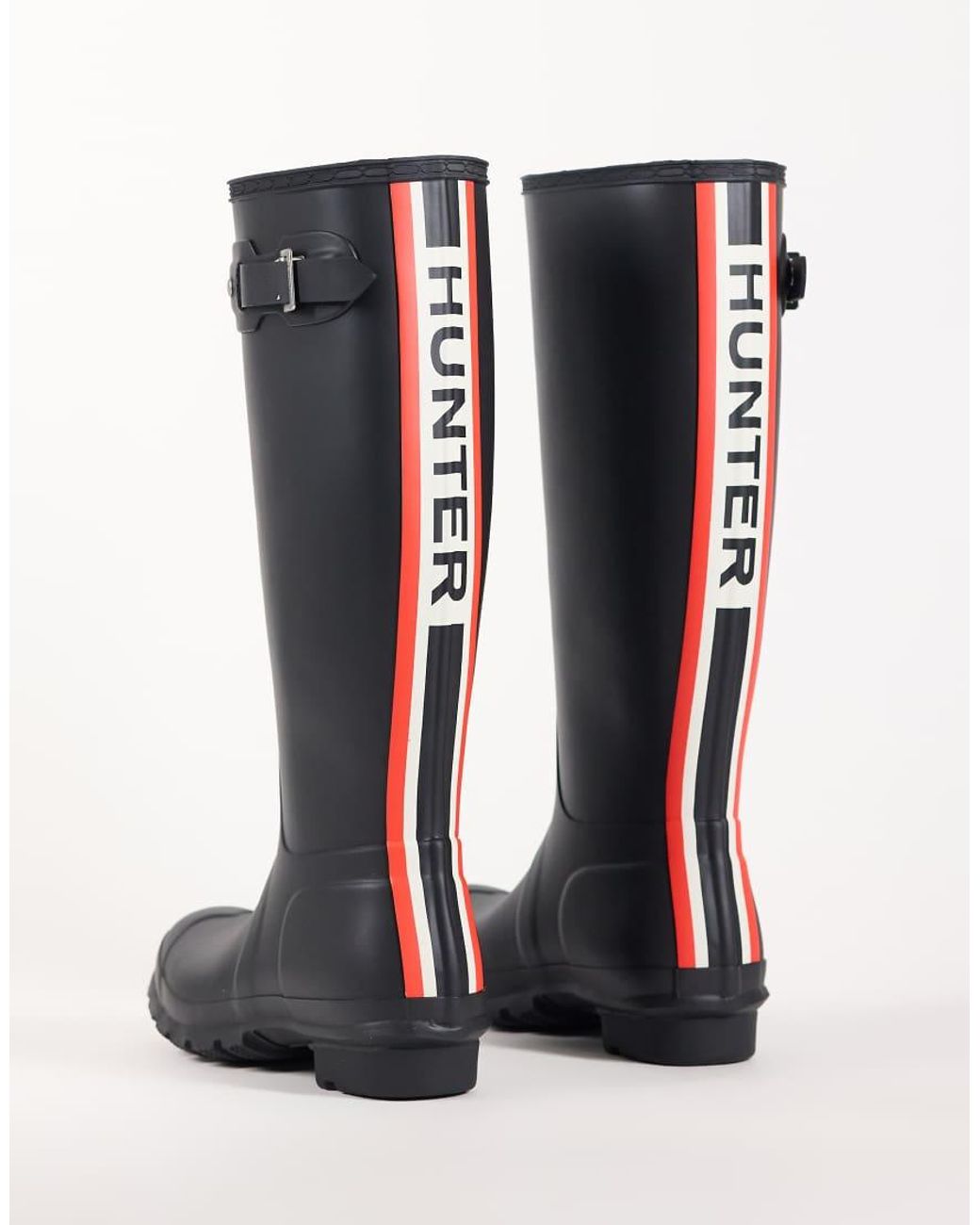 Hunter Black Original Tall Tri Colour Logo Wellington Boot