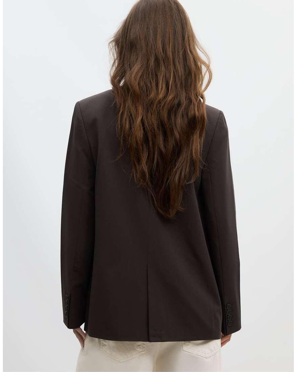Stradivarius Brown Asymmetrical Regular Fit Blazer