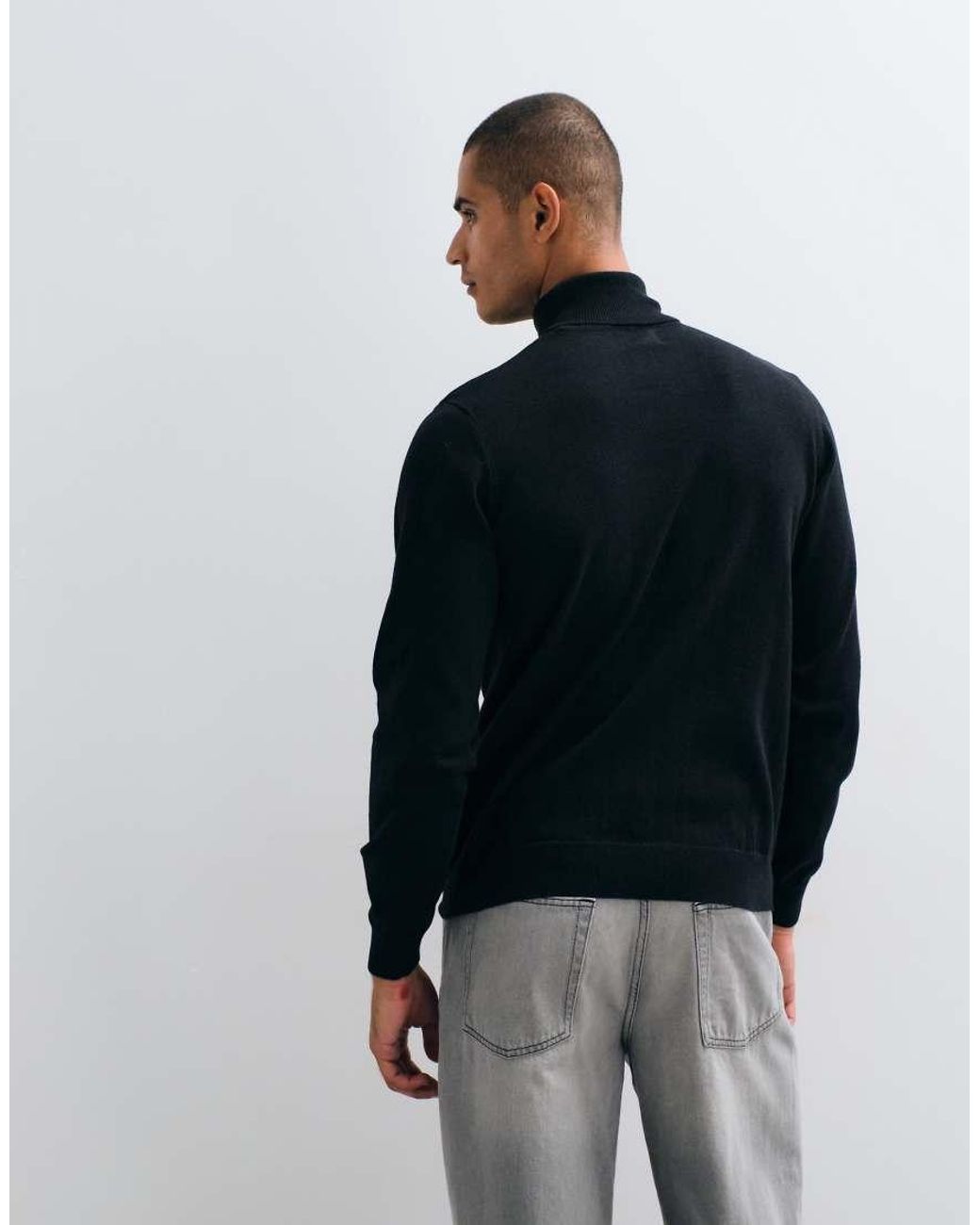 Threadbare Black Knitted Roll Neck Jumper for men