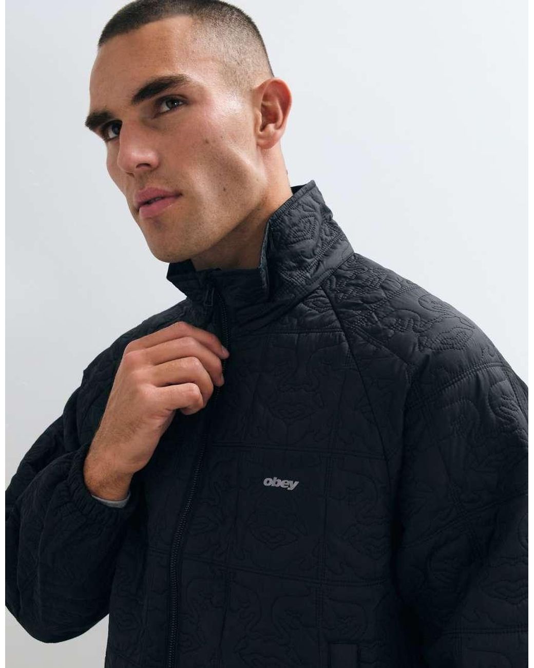 Giacca Trapuntata Nera di Obey in Blue da Uomo