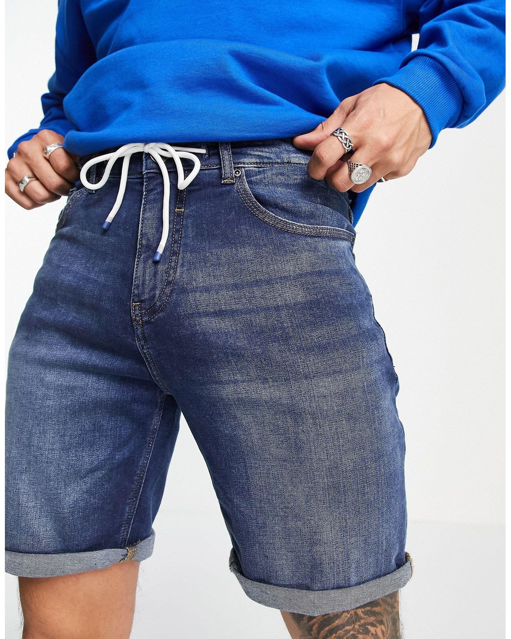 Pull&Bear Denim Shorts With Graffiti Print And Rips in Blue for Men Lyst