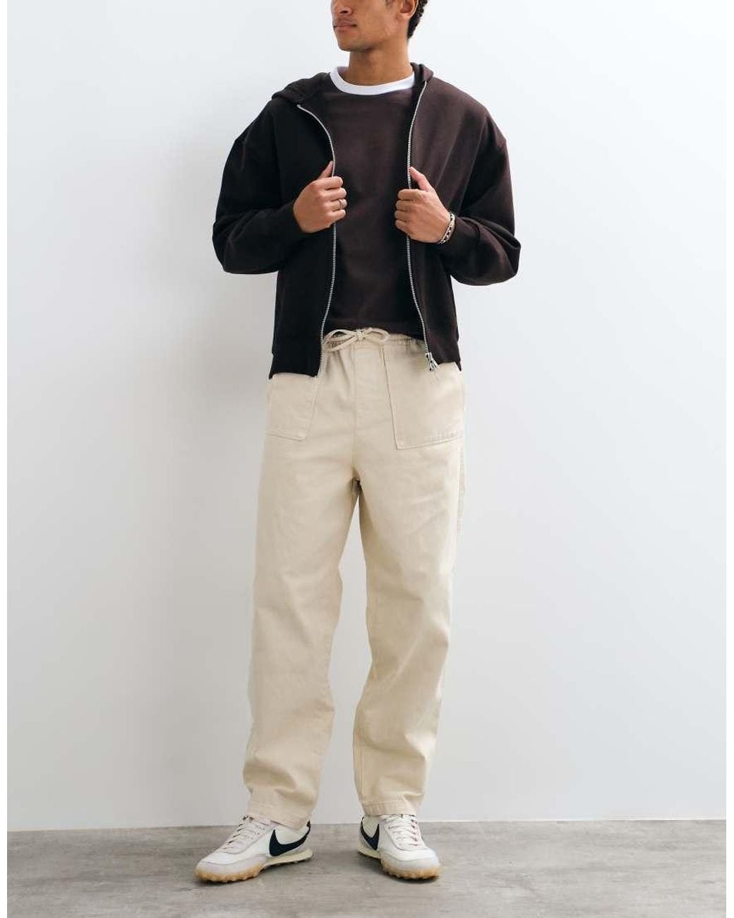 ASOS Natural Relaxed Tapered Trouser With Fatigue Pockets for men