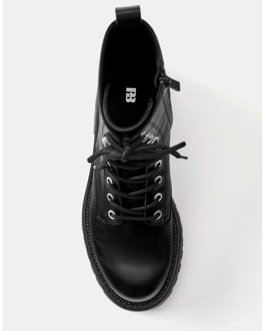 Pull&Bear Black Lace Up Flat Boots