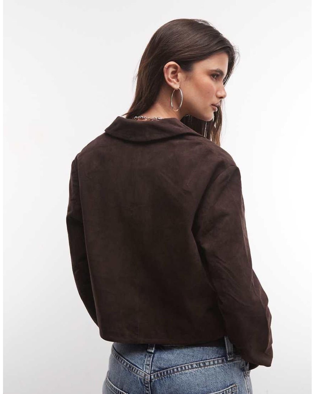 AllSaints Brown Apton Co-Ord Suede Leather Cropped Blazer