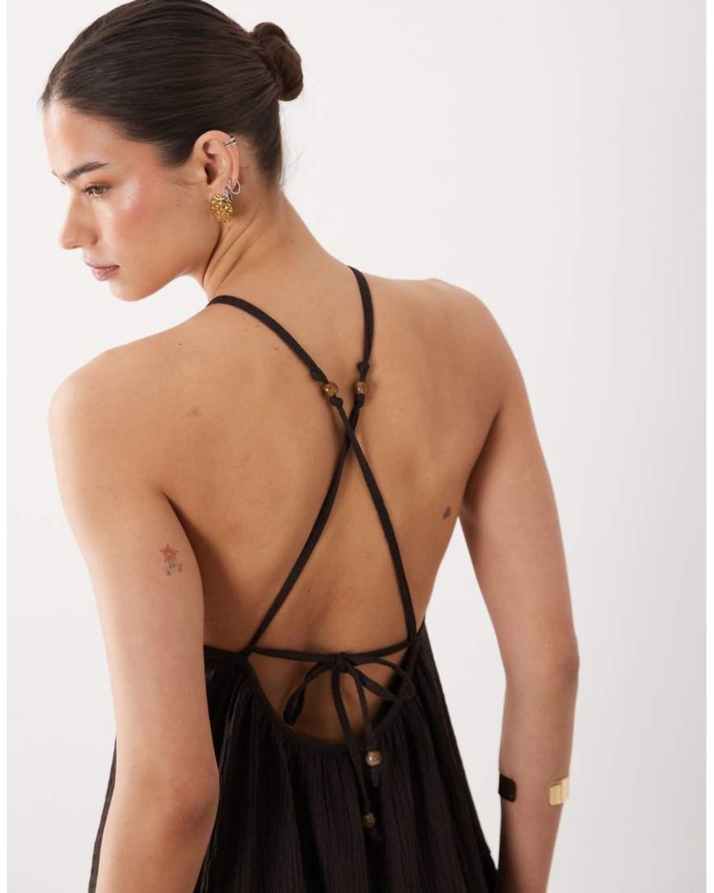 ASOS Black Textured Halter Trapeze Maxi Dress