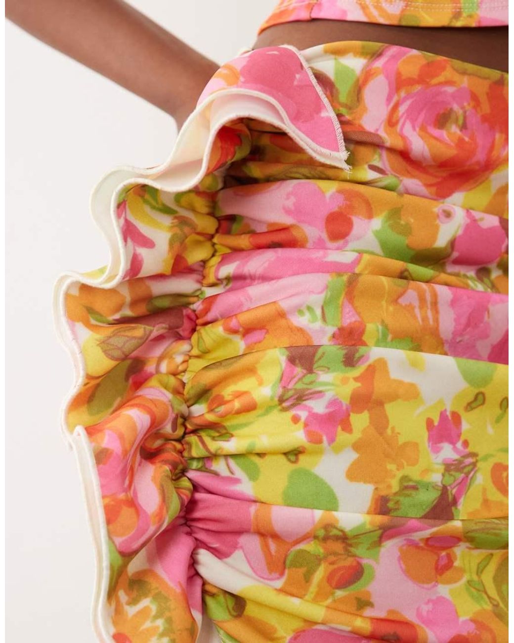 ASOS Orange Crepe Frill Detail Gathered Mini Skirt