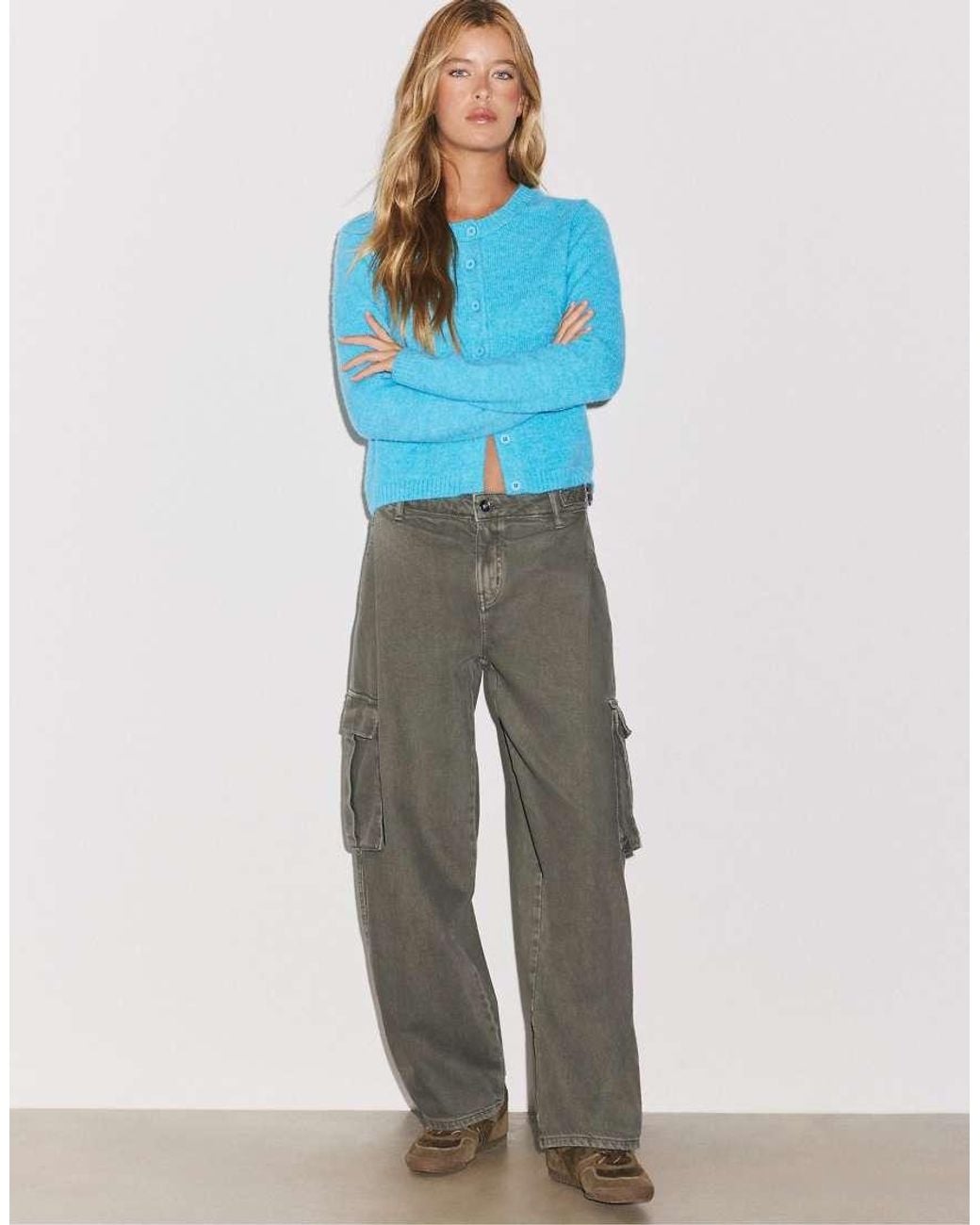 Stradivarius Blue Cargo Trousers
