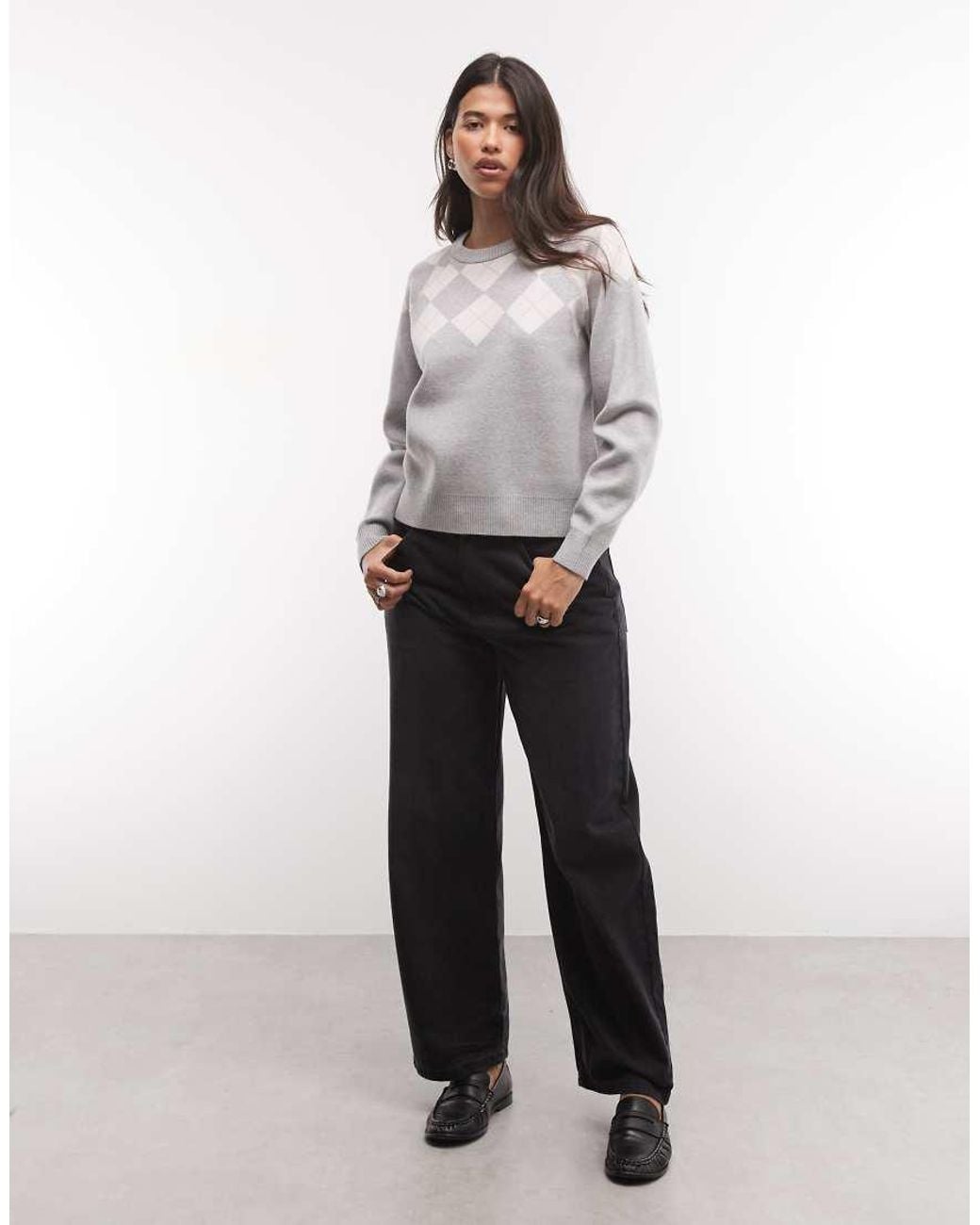 French Connection Gray Knitted Light Argyle Print Jumper