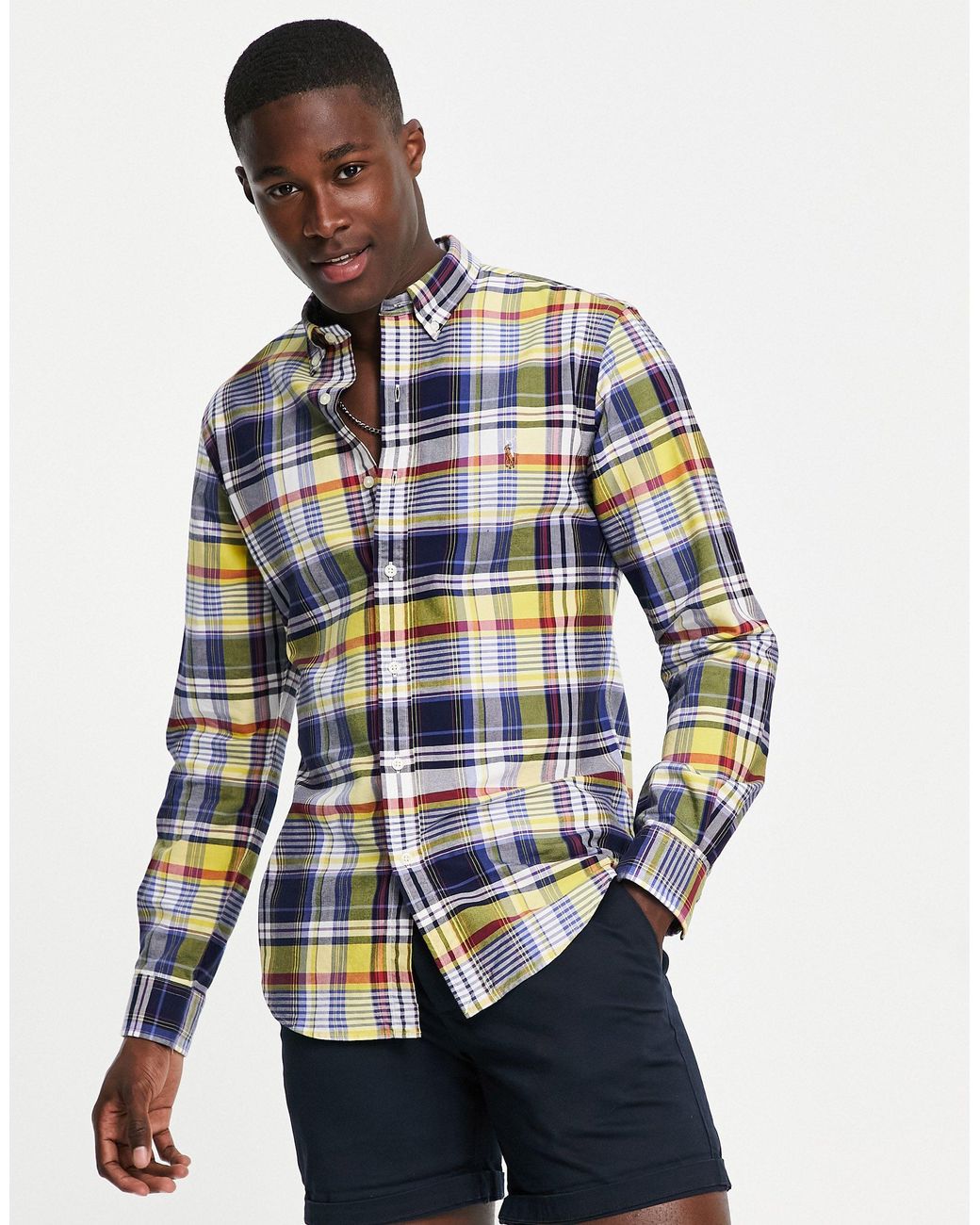 monteren heb vertrouwen Goed opgeleid Polo Ralph Lauren Cotton Slim Fit Check Oxford Shirt Button Down in Yellow  for Men - Lyst