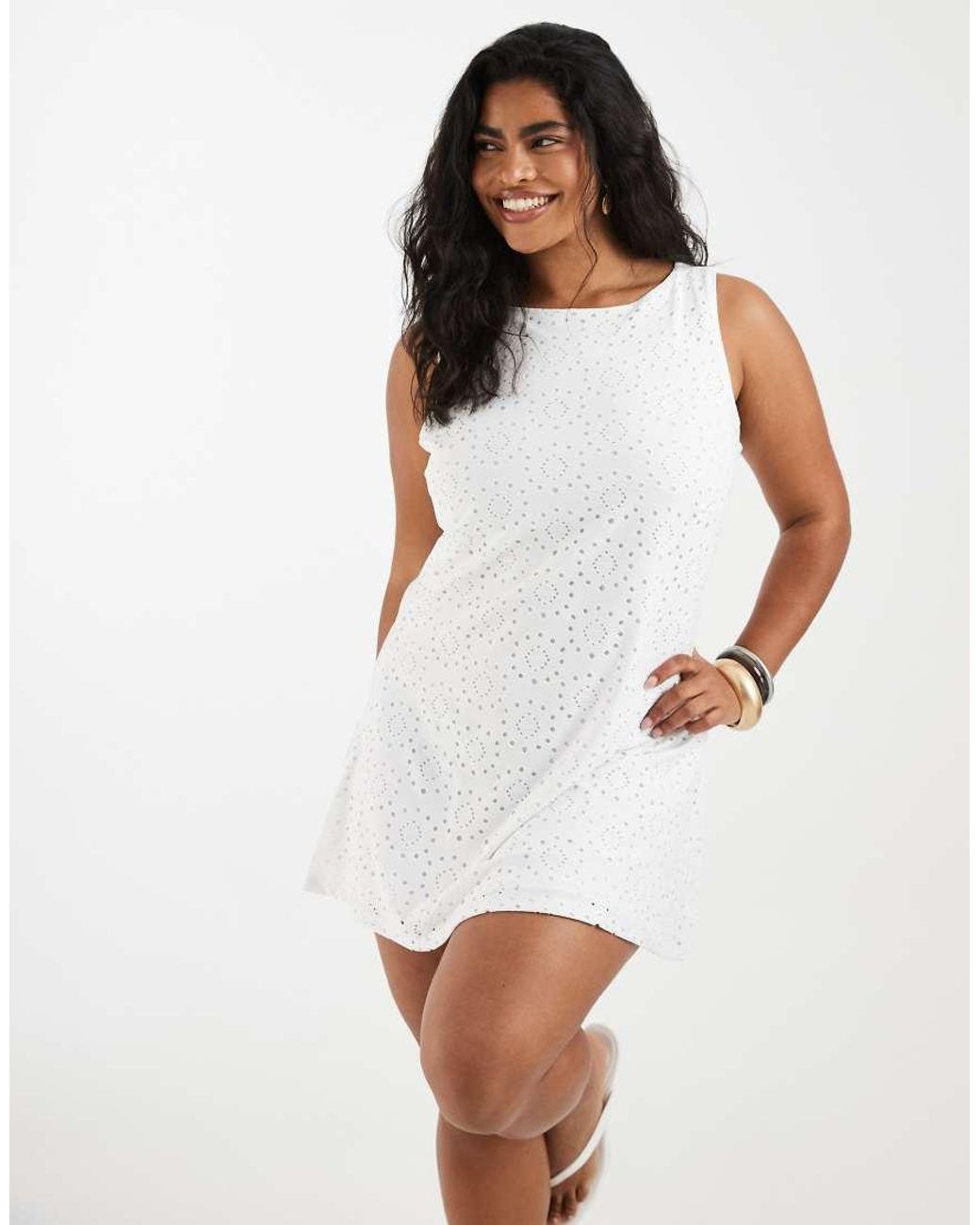 Vero Moda White Jersey Floral Broderie Sleeveless Mini Dress