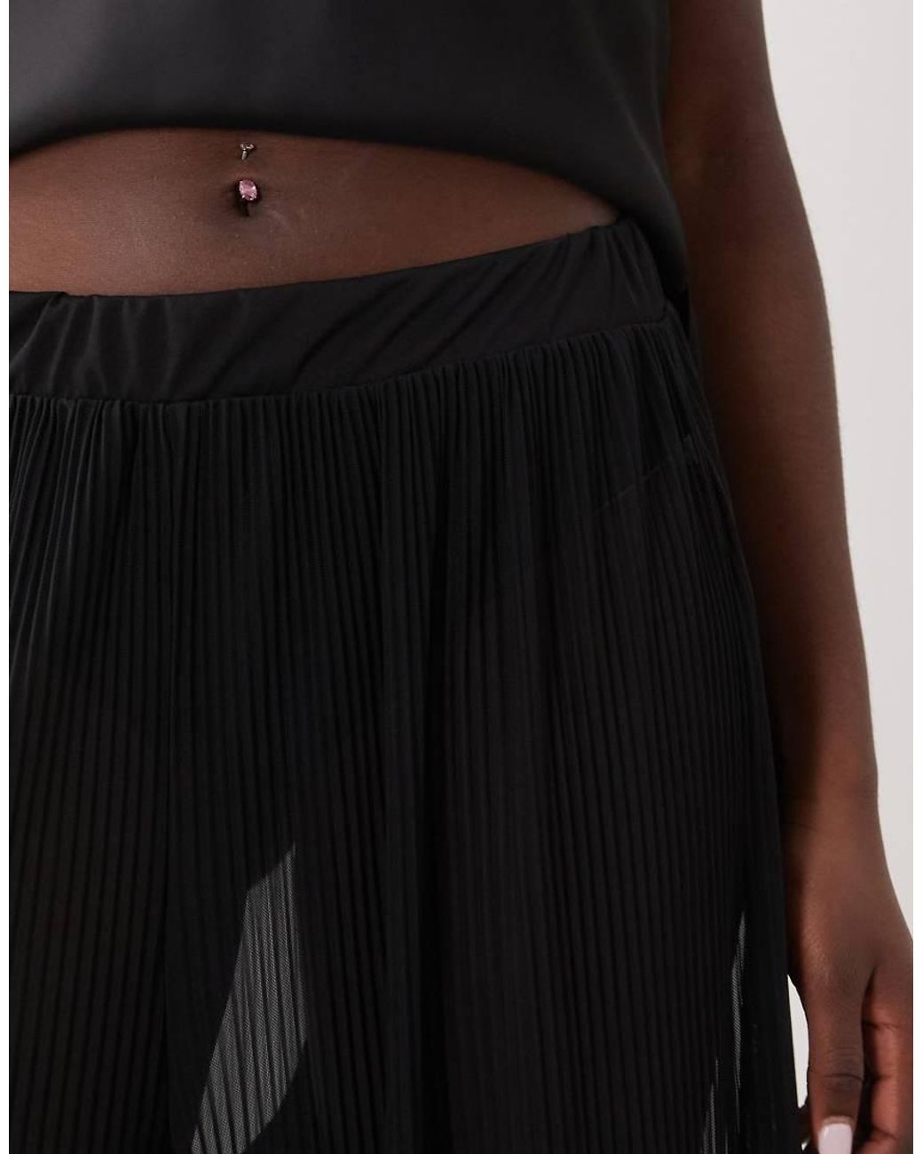 ASOS Black Sheer Mesh Crinkle Wide Leg Trousers