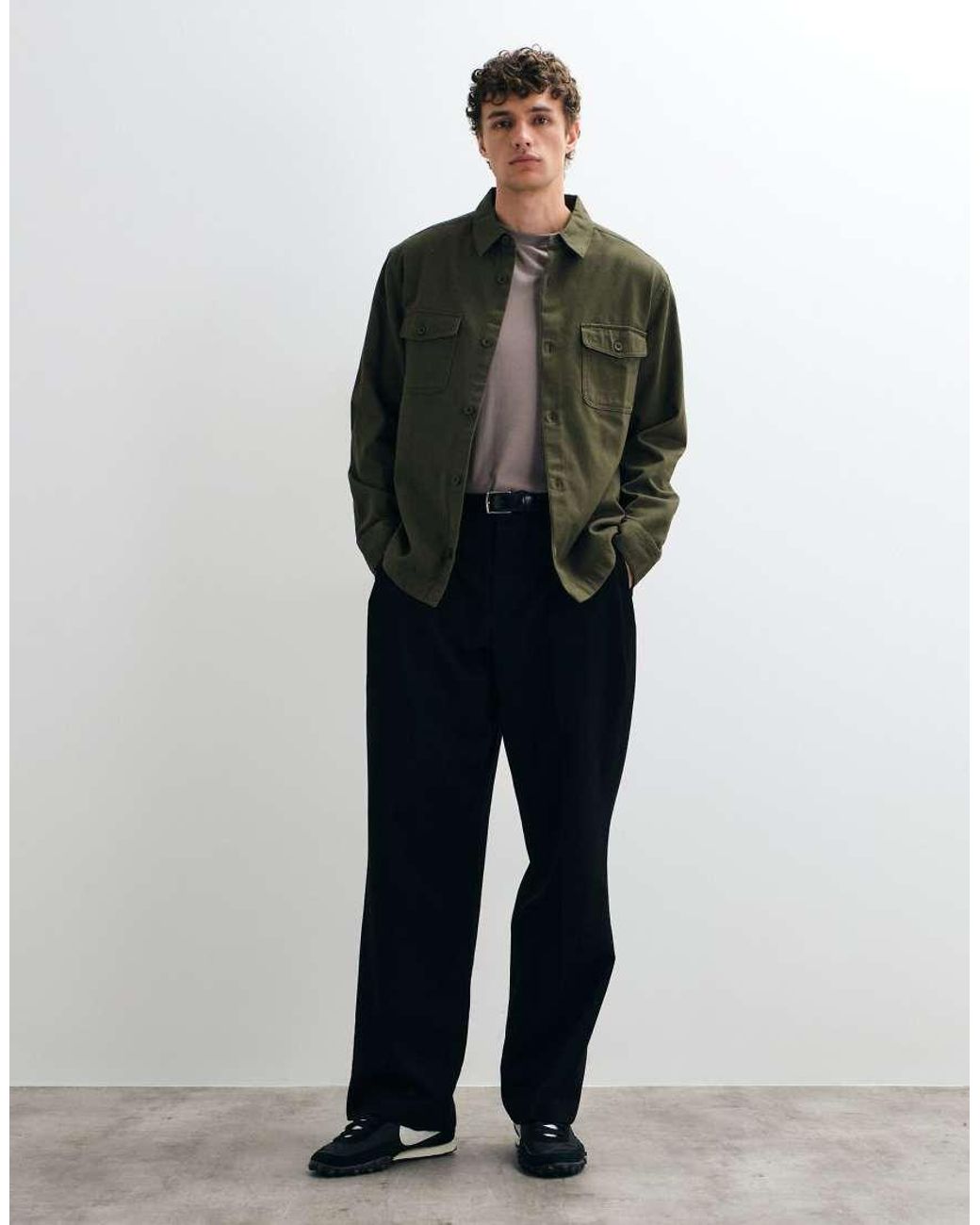 ASOS Green Cotton Twill Overshirt for men