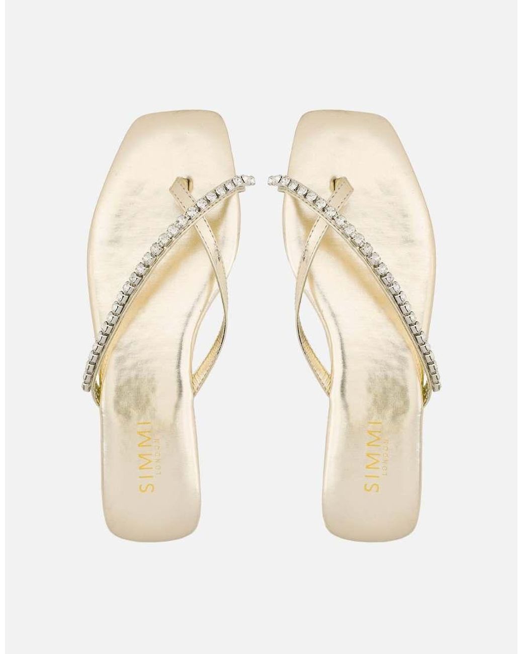 SIMMI Natural May Toe Thong Diamante Flat Sandals