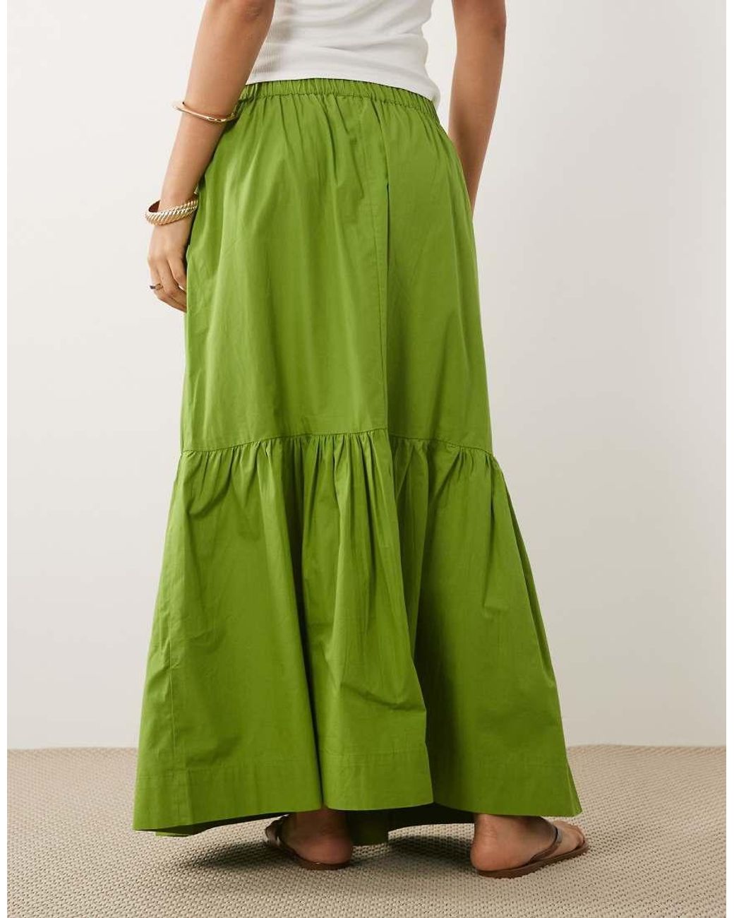 ASOS Green Tiered Boho Maxi Skirt
