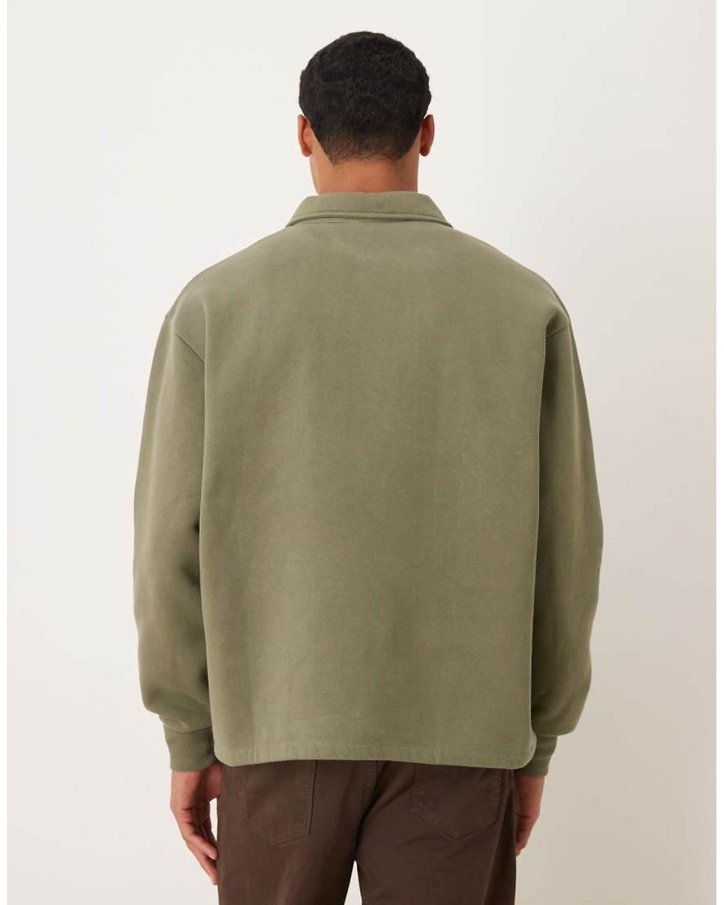ASOS Green Relaxed Polo Sweatshirt With Woven Label Badge for men