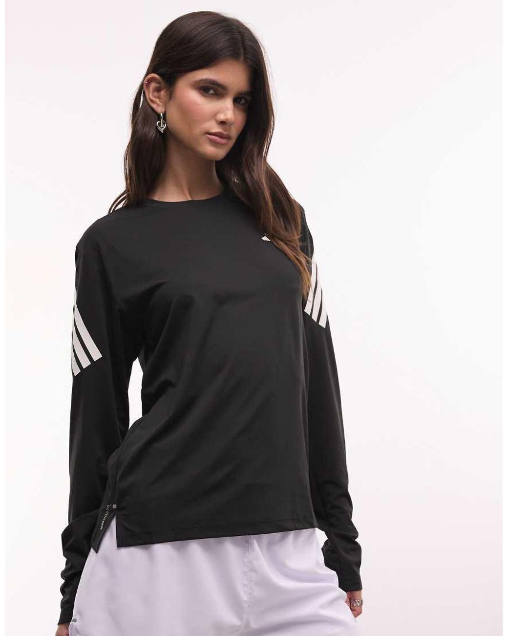 Adidas Originals Black Adidas Running Adi365 Long Sleeve Top With Three Stripes