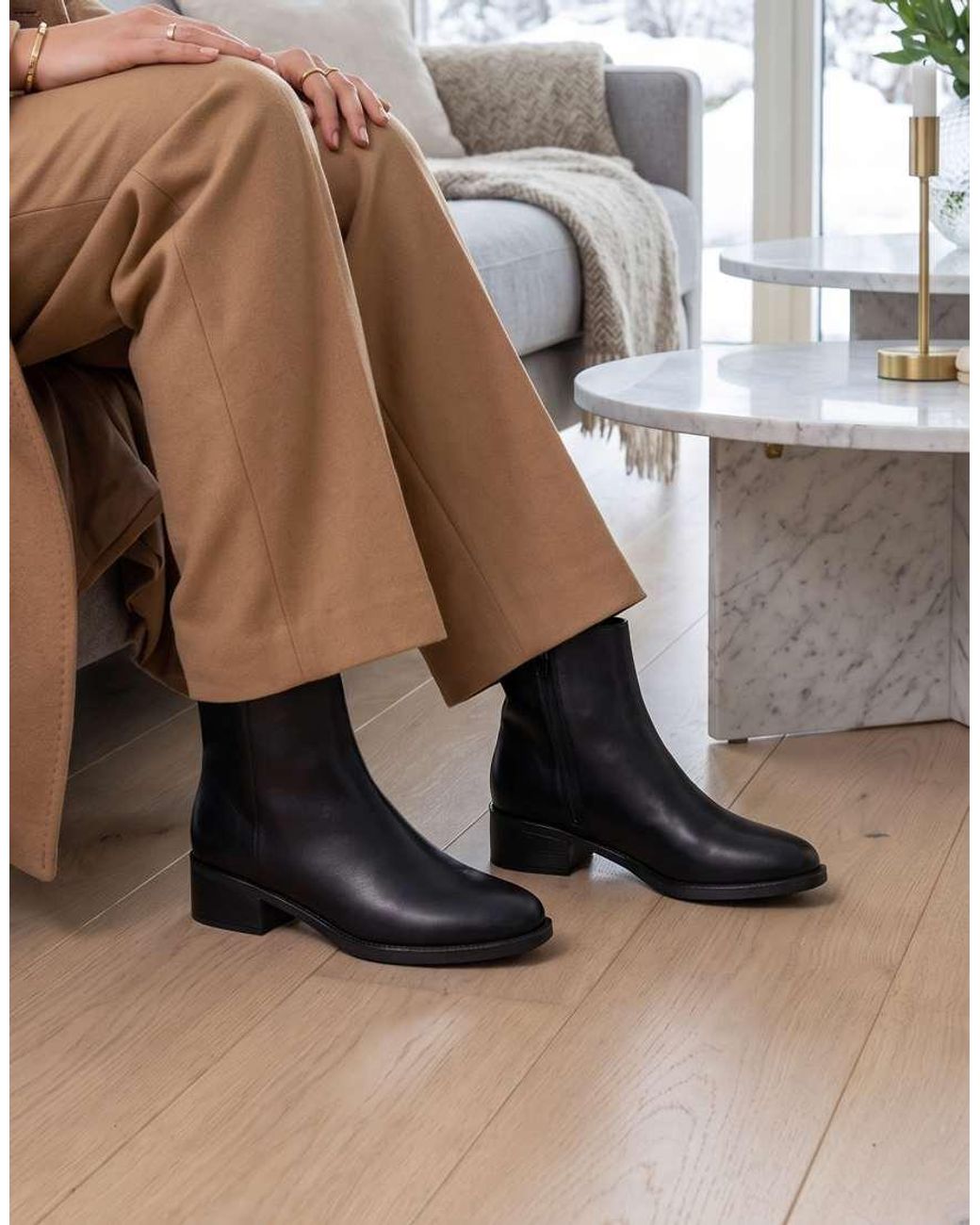 SEQWL Black Dress Ankle Booties Low Block Heel Elegant Warm Shoes