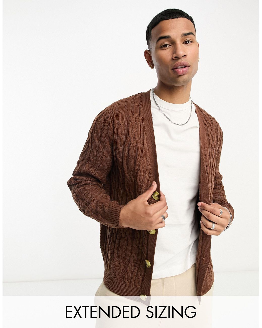 ASOS Cable Knit Cardigan in Brown for Men | Lyst