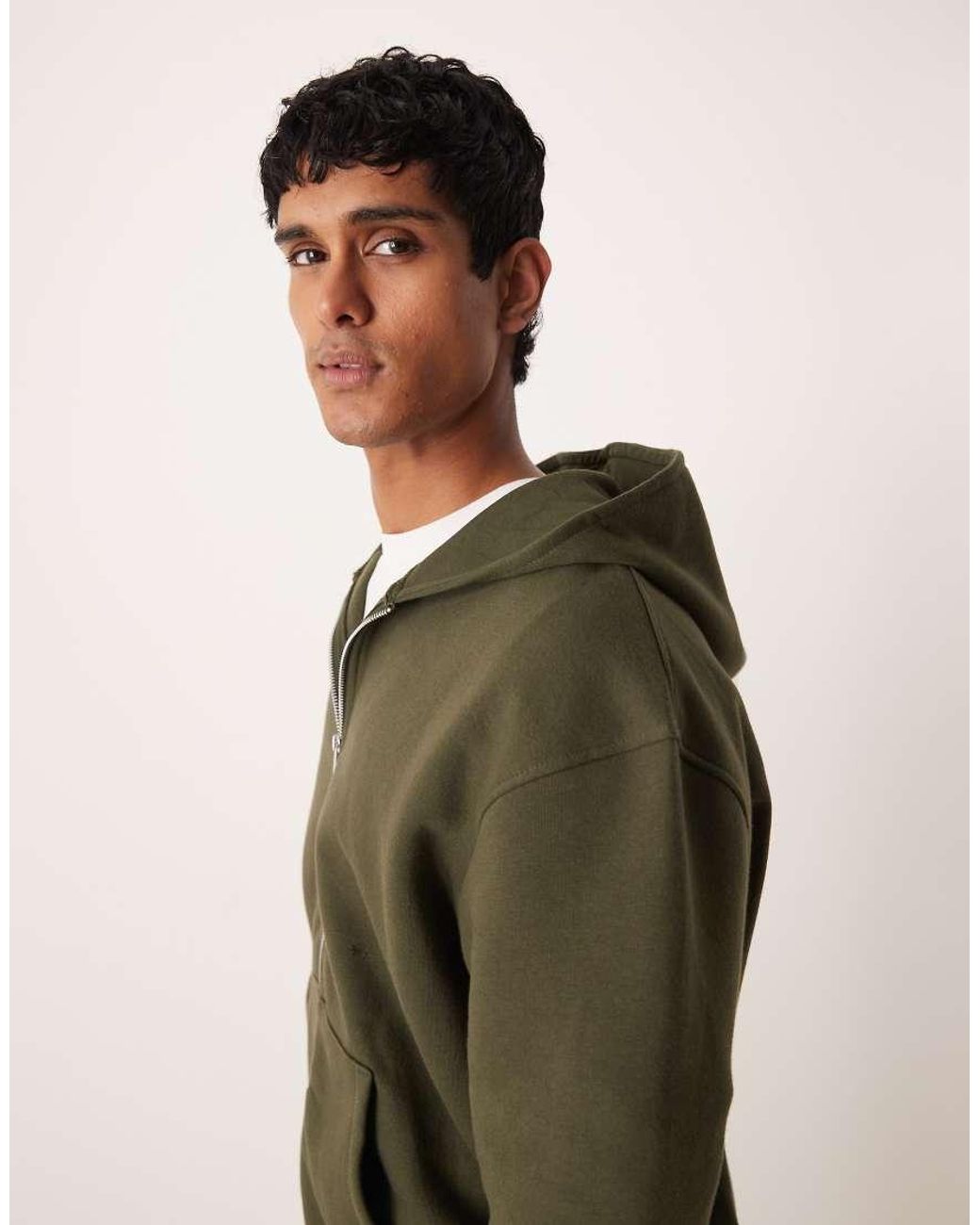 ASOS Green Essentials Relaxed Fit Zip Through Hoodie for men