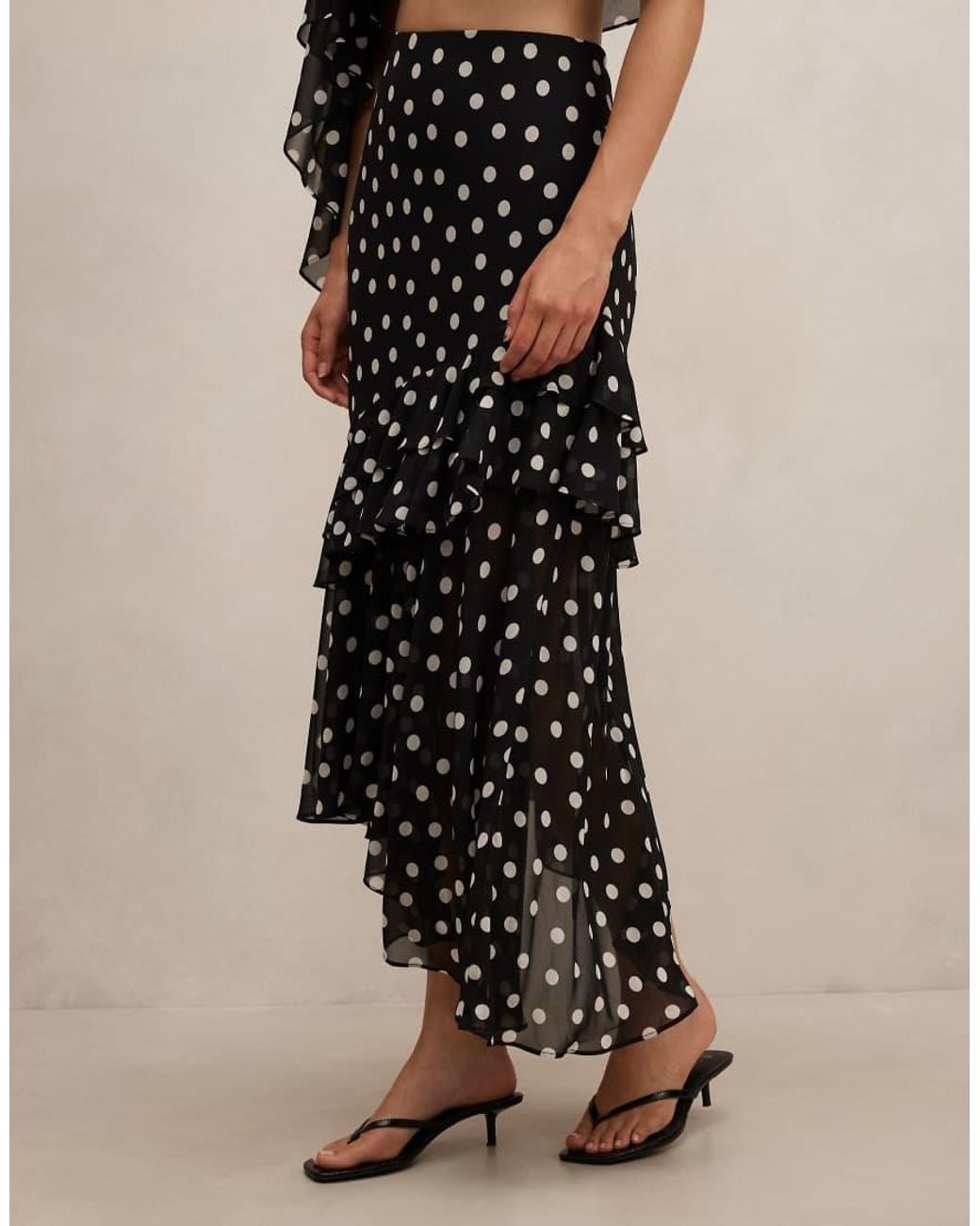 Forever New Black Chiffon Asymmetric Midi Skirt Co-ord