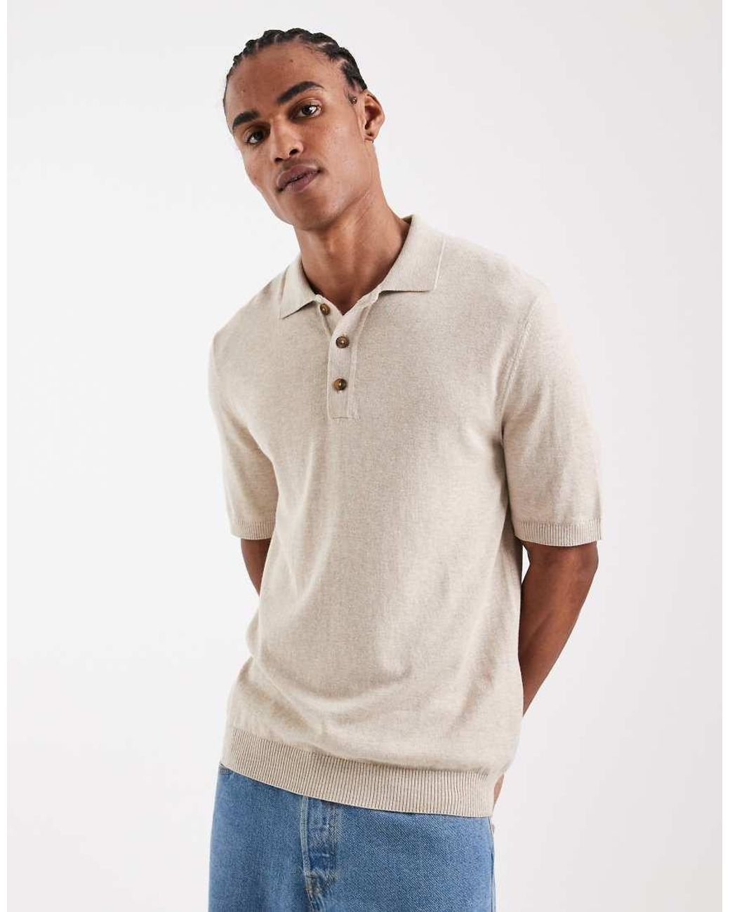 Only & Sons Natural Knit Short Sleeve Polo Shirt for men